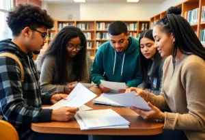 High school seniors attending a FAFSA workshop at a library