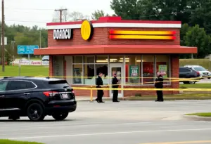 Fast-food restaurant in Louisville with bullet holes in windows