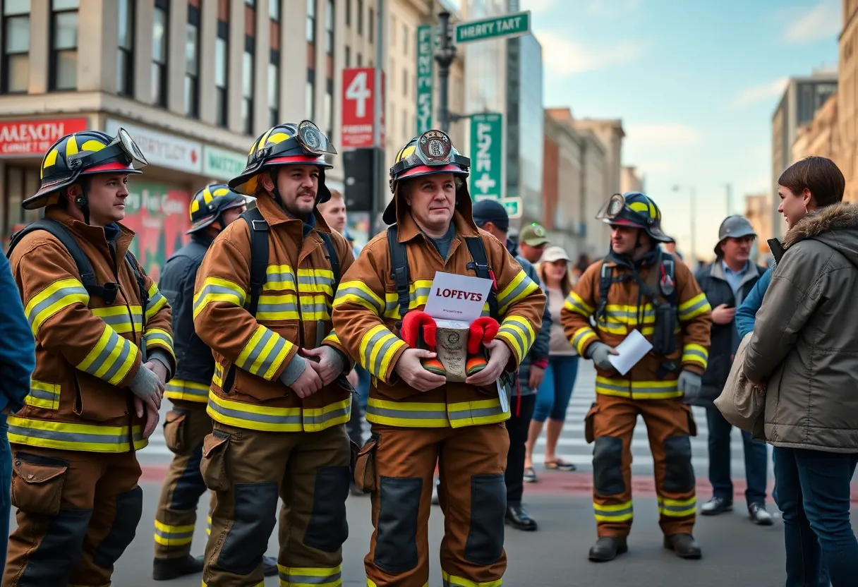 Firefighters collecting donations for muscular dystrophy support