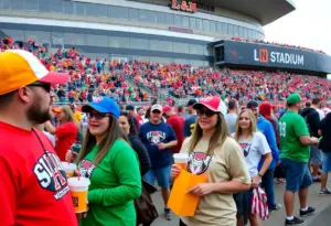 Fans tailgating at L&N Stadium before a Louisville football game