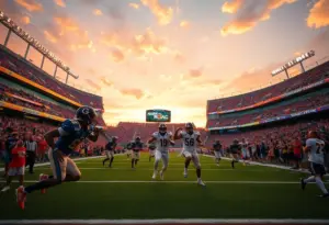 Louisville football team in action at Hard Rock Stadium
