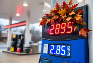 Gas station in Louisville displaying $2.85 per gallon signage