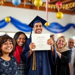 Diverse students celebrating graduation at University of Louisville