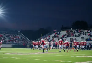 High school football players in action during a game in Louisville