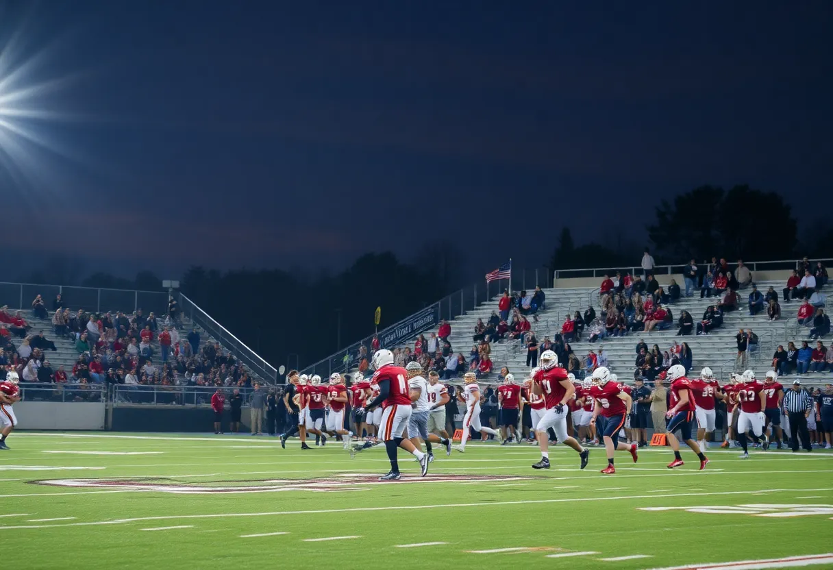 High school football players in action during a game in Louisville