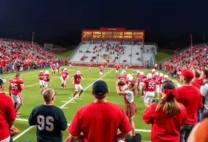 Louisville high school football players in action on the field