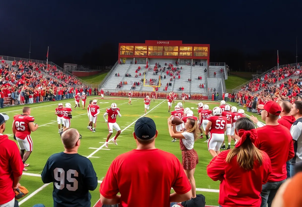 Louisville high school football players in action on the field