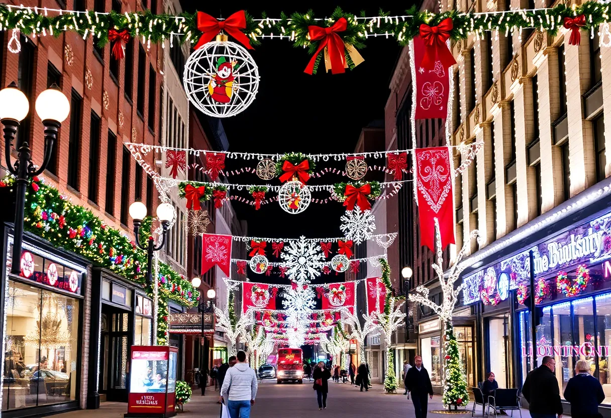 Festive holiday decorations in downtown Louisville