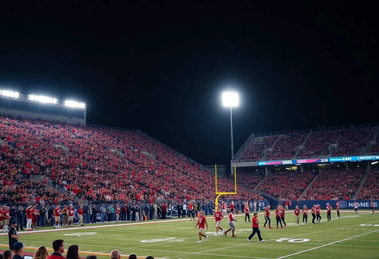 Louisville football stadium filled with fans during a night game