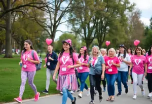 Participants wearing pink at the Louisville More Than Pink Walk to support breast cancer research.