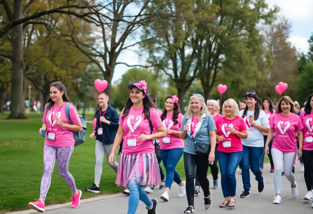 Participants wearing pink at the Louisville More Than Pink Walk to support breast cancer research.