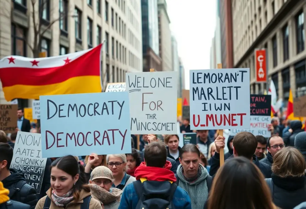 Crowd at the No Kings protest in Louisville holding signs