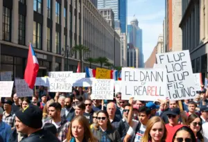 Crowd of enthusiastic protesters during No Kings protests in Louisville