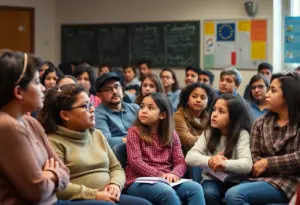 Parents at a community forum discussing proposed school boundary changes in Louisville.