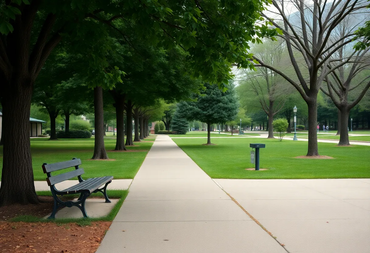 Park in Louisville, Kentucky with trees and benches