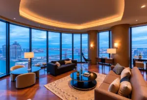 Interior of luxury penthouse in Louisville with river views