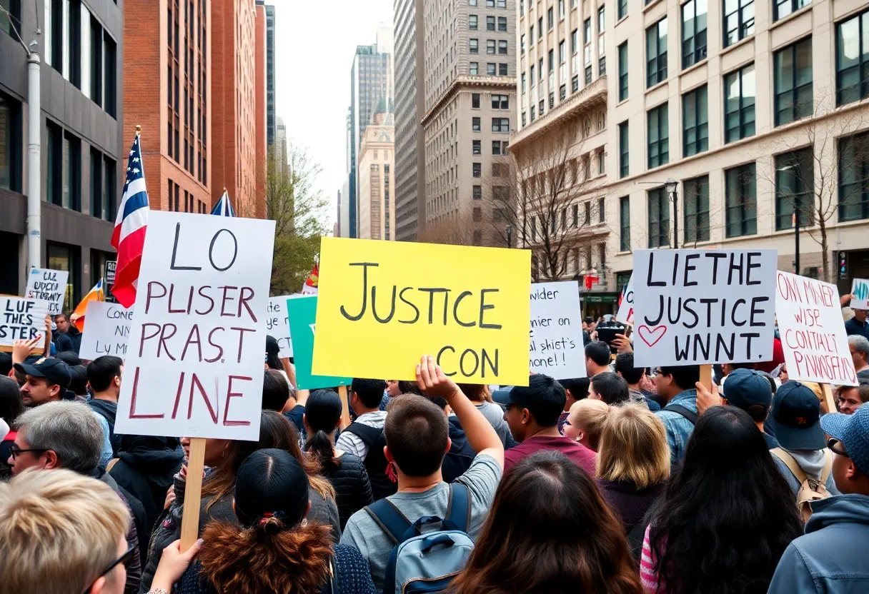 A peaceful protest in Louisville with participants advocating for justice