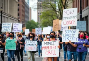 People protesting against the end of sanctuary status in Louisville