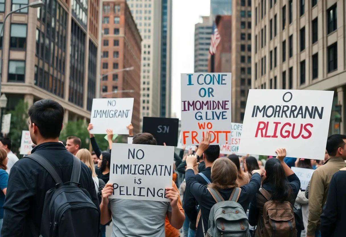 Protesters in downtown Louisville advocating for immigrant communities