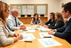 School board members discussing financial audits