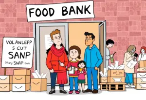 Louisville families worried about potential SNAP benefits cuts outside a food bank.