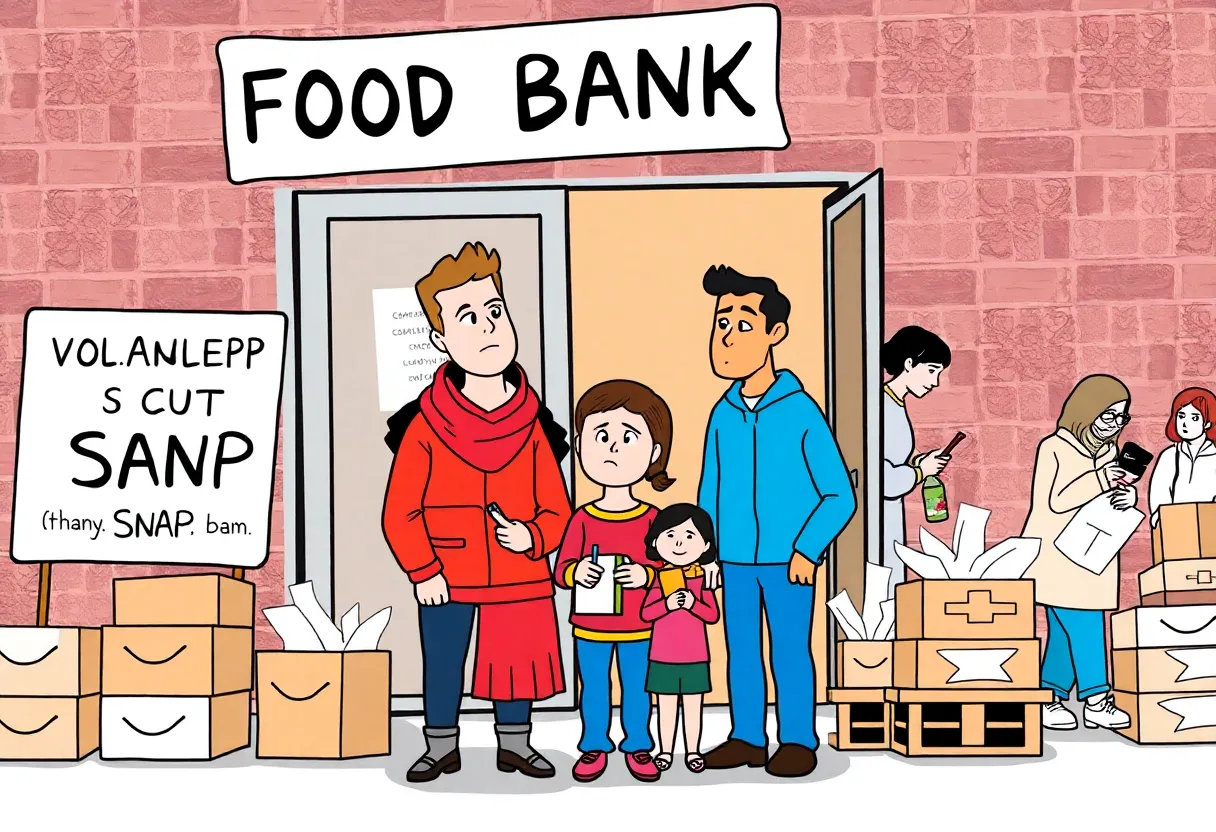 Louisville families worried about potential SNAP benefits cuts outside a food bank.