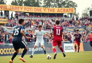 Fans cheering at a soccer match in Louisville