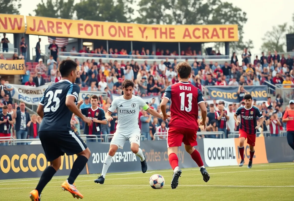 Fans cheering at a soccer match in Louisville