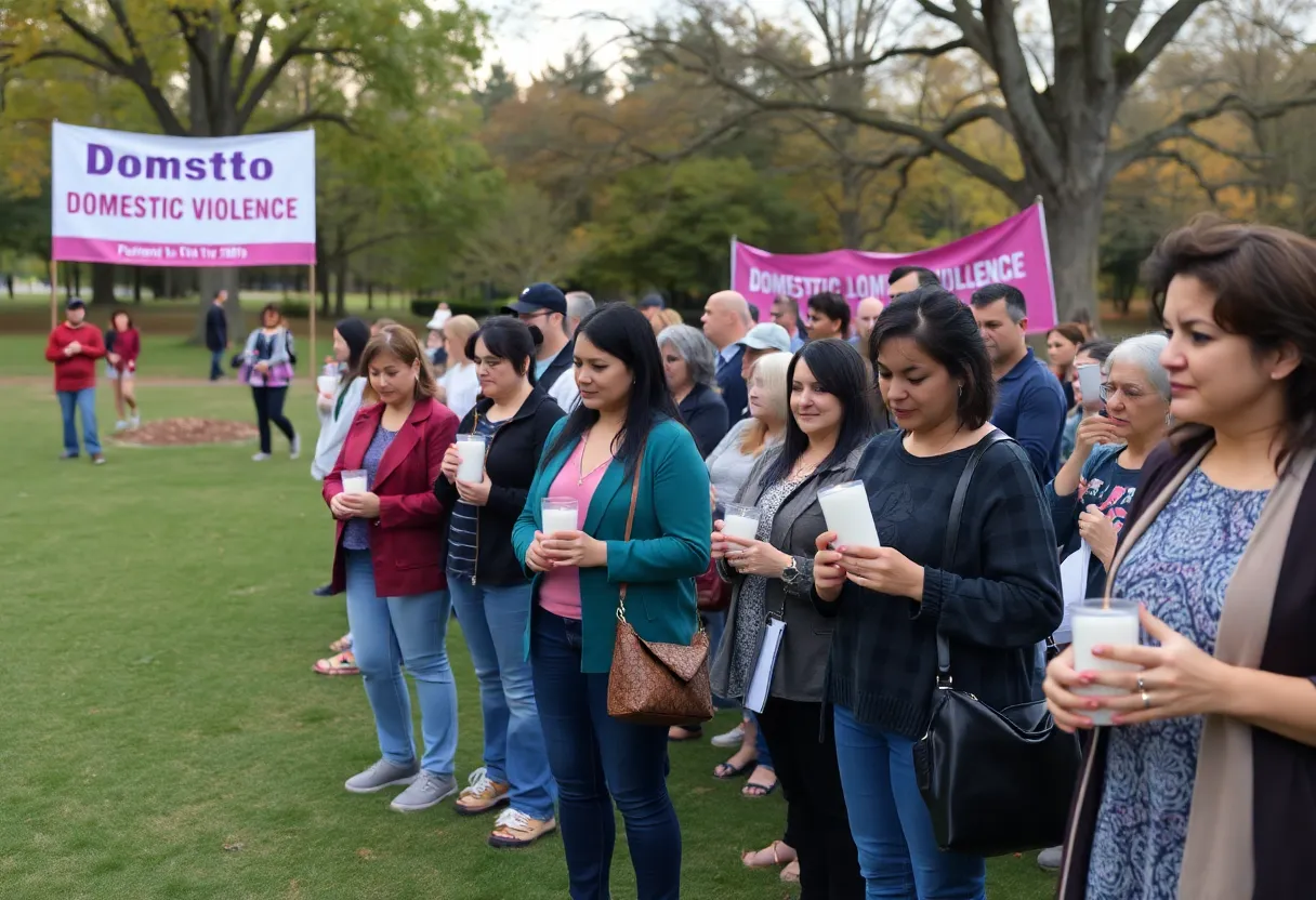 Community members gather in Louisville for the Speak Their Names ceremony, honoring domestic violence victims.