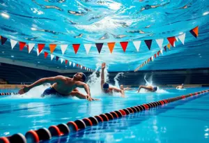 Swimmers training at the University of Louisville's pool