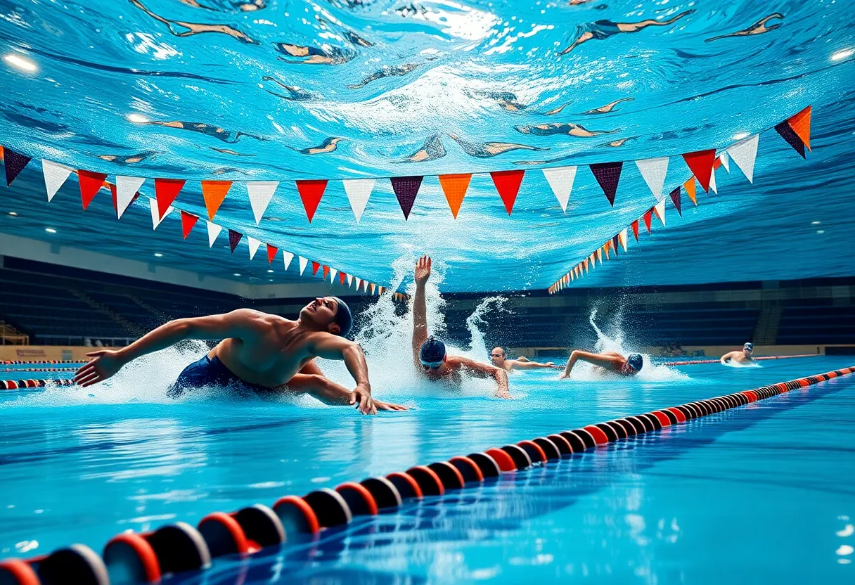 Swimmers training at the University of Louisville's pool