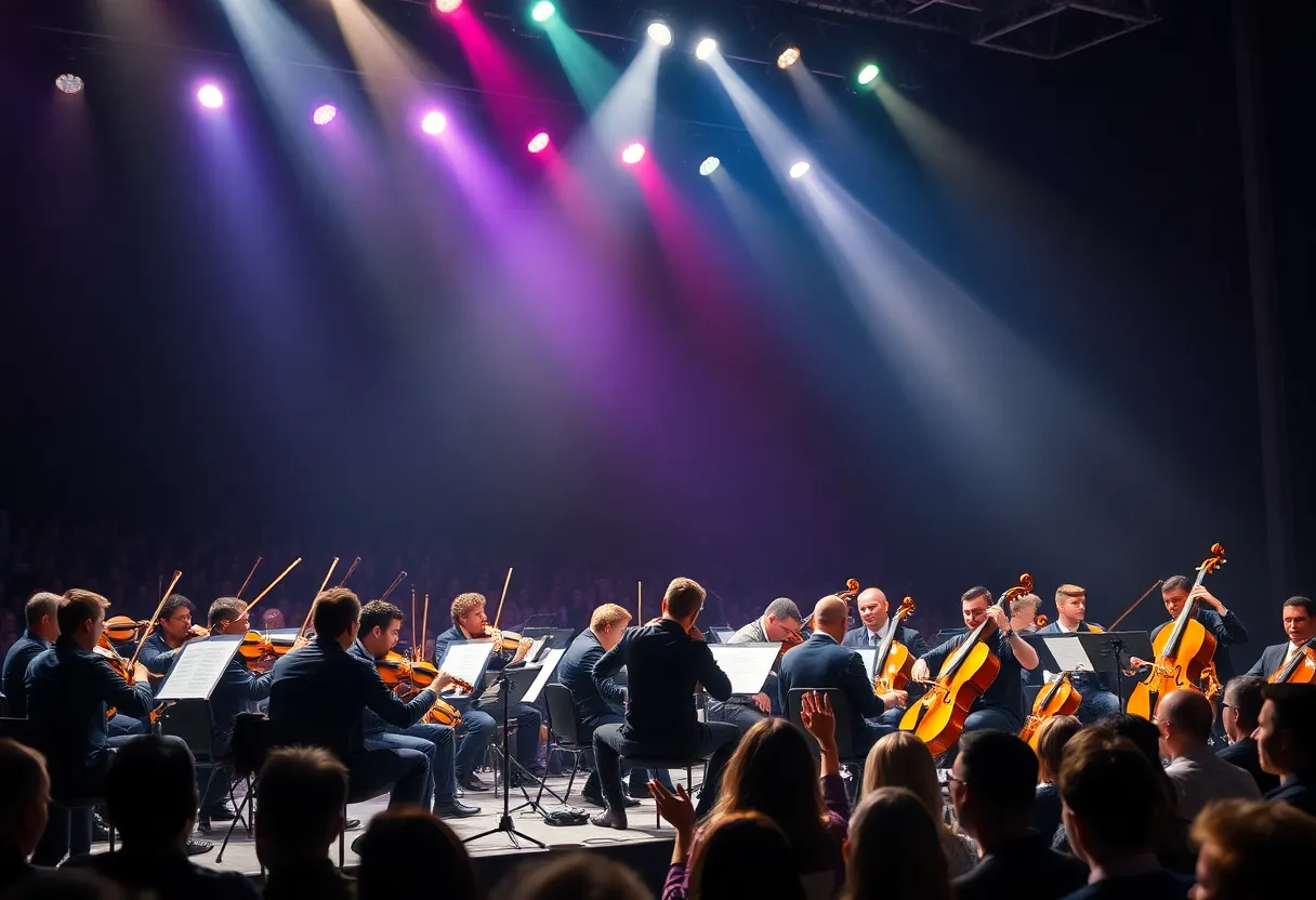 Orchestra performing classical music with hip-hop influences.