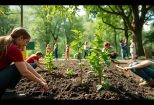 Community members participating in a tree planting event in Louisville parks.
