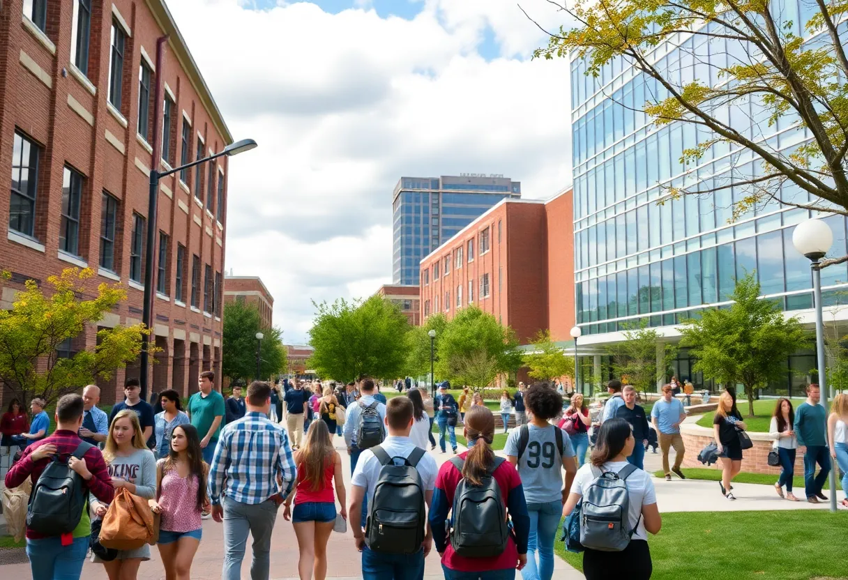 Students engaging in activities on a Louisville university campus