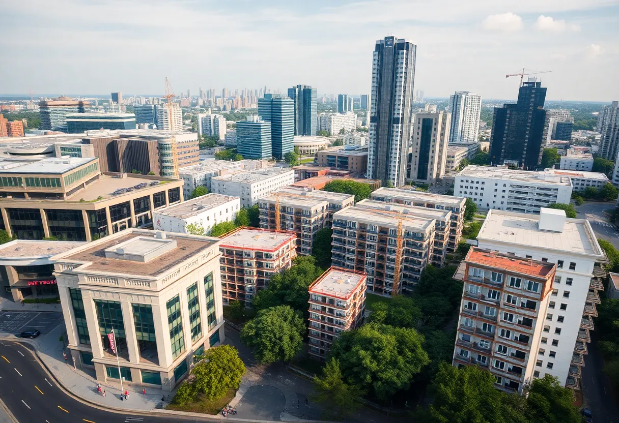 Aerial view of proposed mixed-use development in downtown Louisville