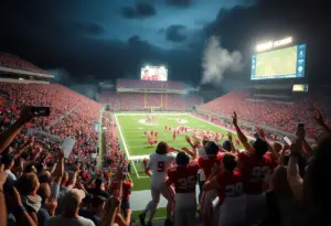 Louisville Cardinals players celebrating victory over Miami Hurricanes