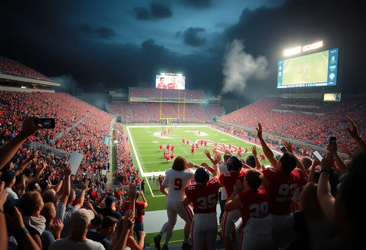 Louisville Cardinals players celebrating victory over Miami Hurricanes