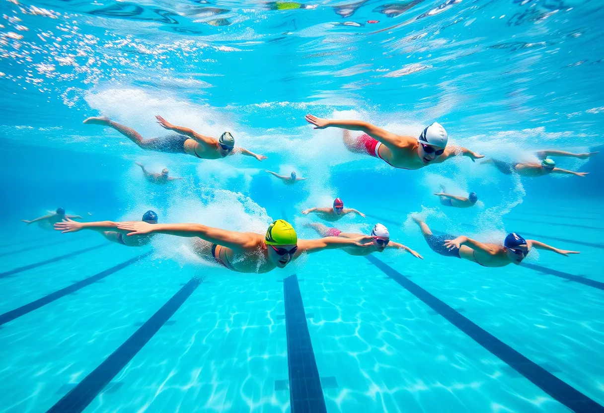 Louisville swimming team practicing in the pool