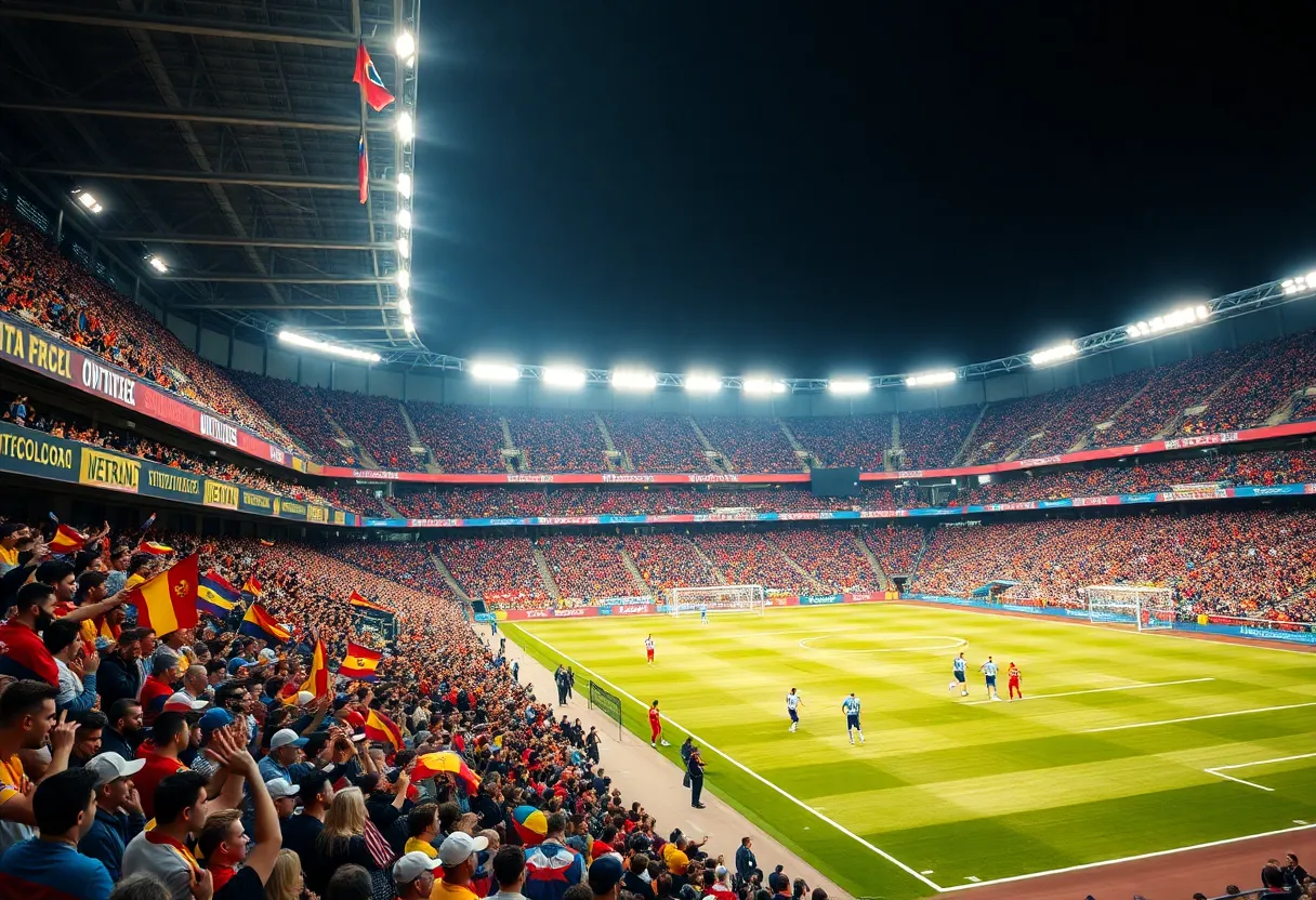 Exciting soccer match at Lynn Family Stadium with fans cheering