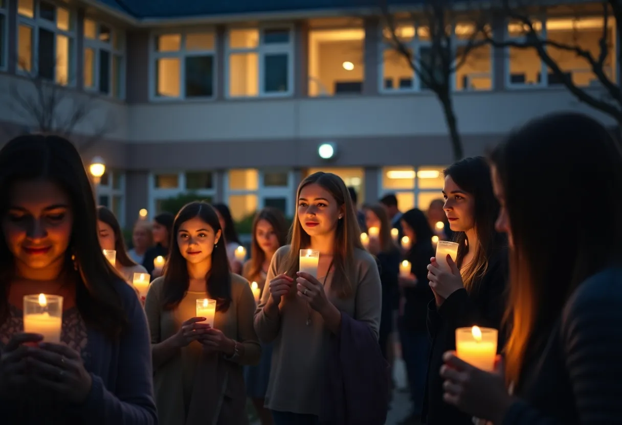 Participants holding candles at a vigil