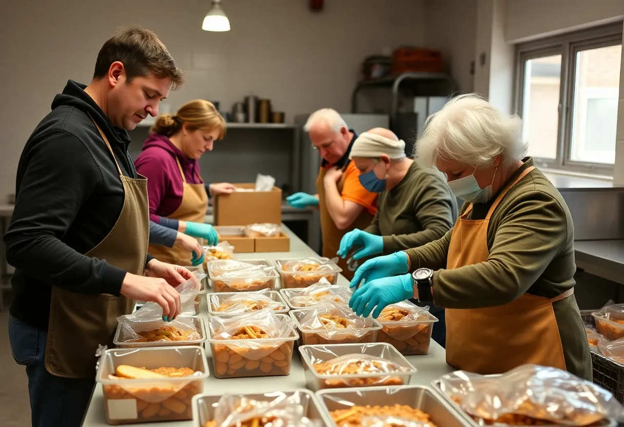 Volunteers preparing meals for seniors in Louisville
