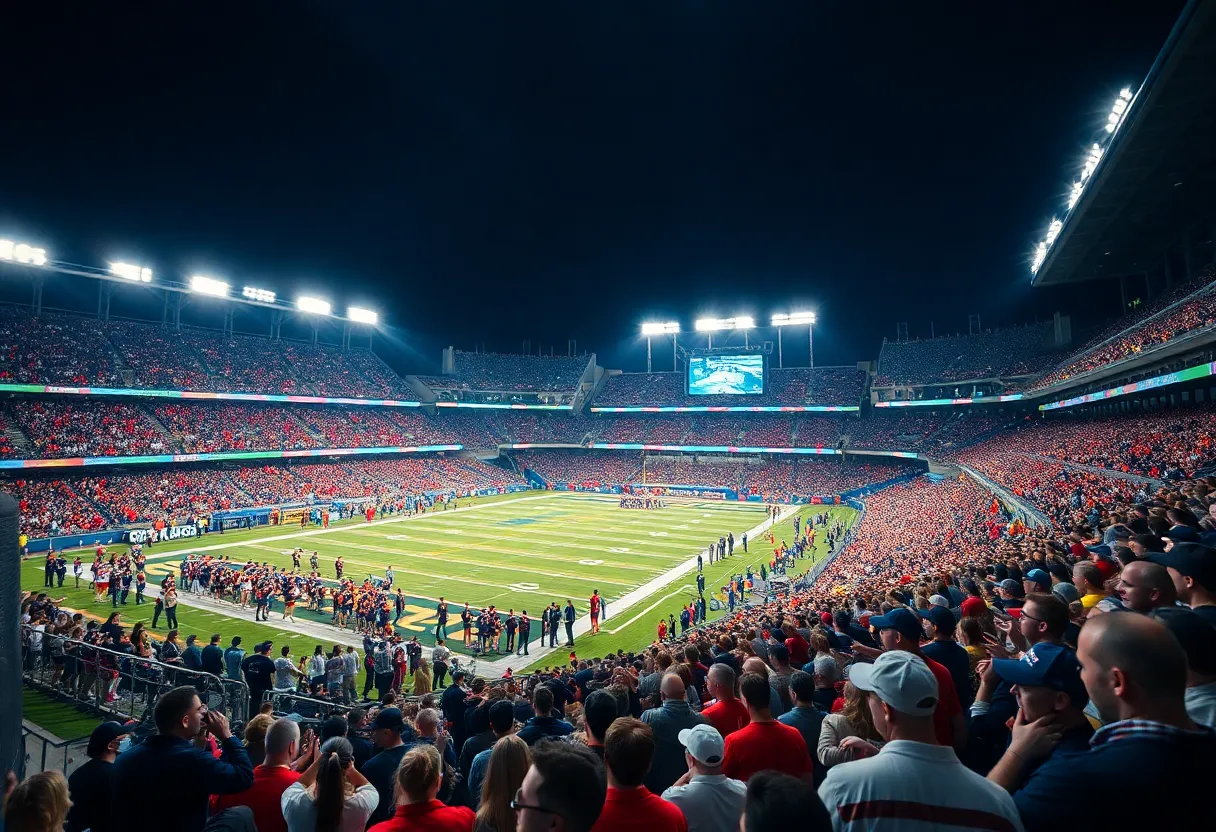 Fans cheering at the Miami vs Louisville football game