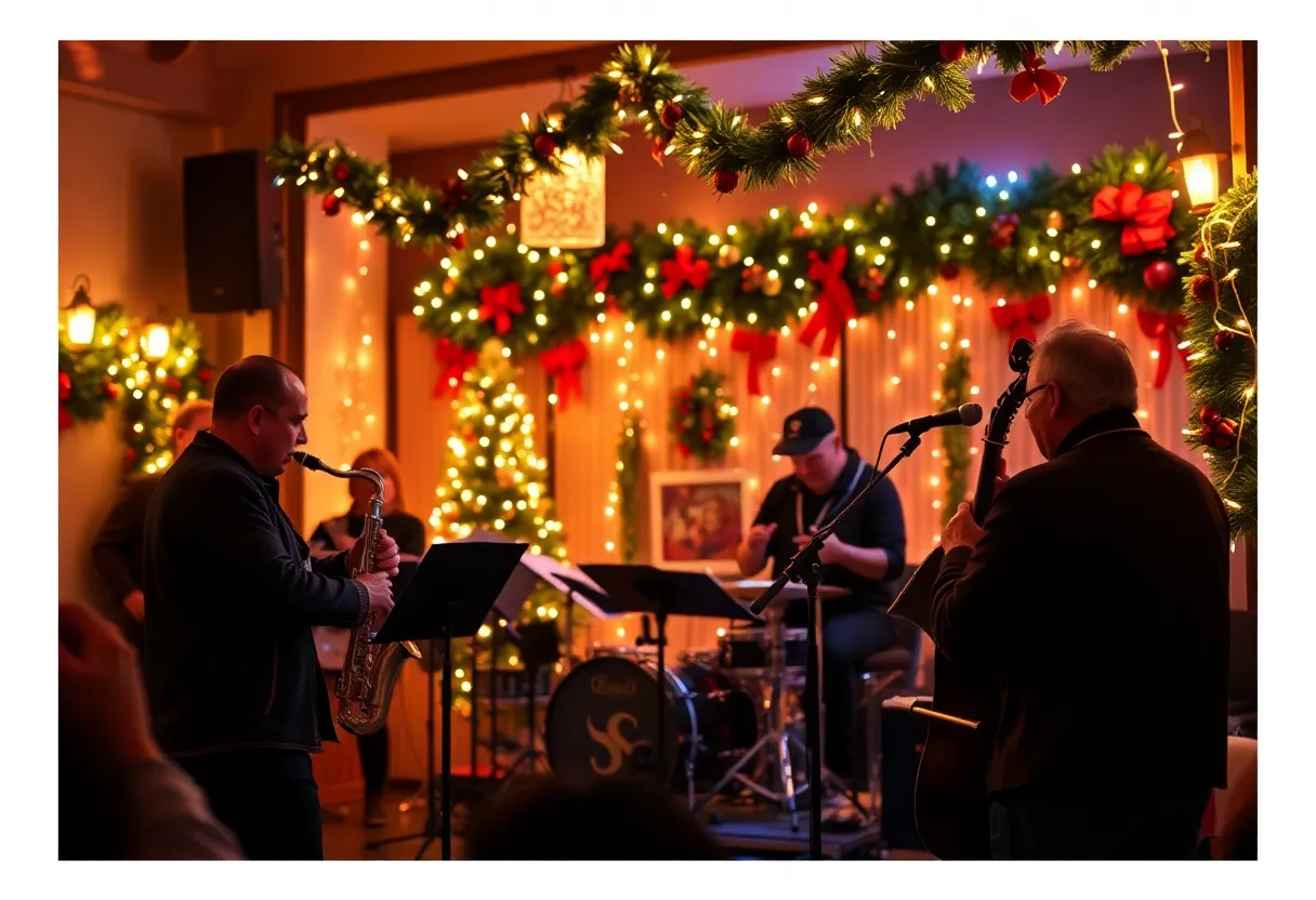 A jazz concert with holiday decorations.