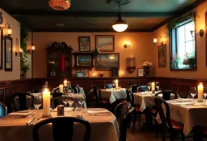 Cozy interior of Milano Italian Restaurant with table settings.
