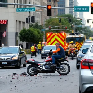 Emergency response teams at a motorcycle crash site in downtown Louisville.