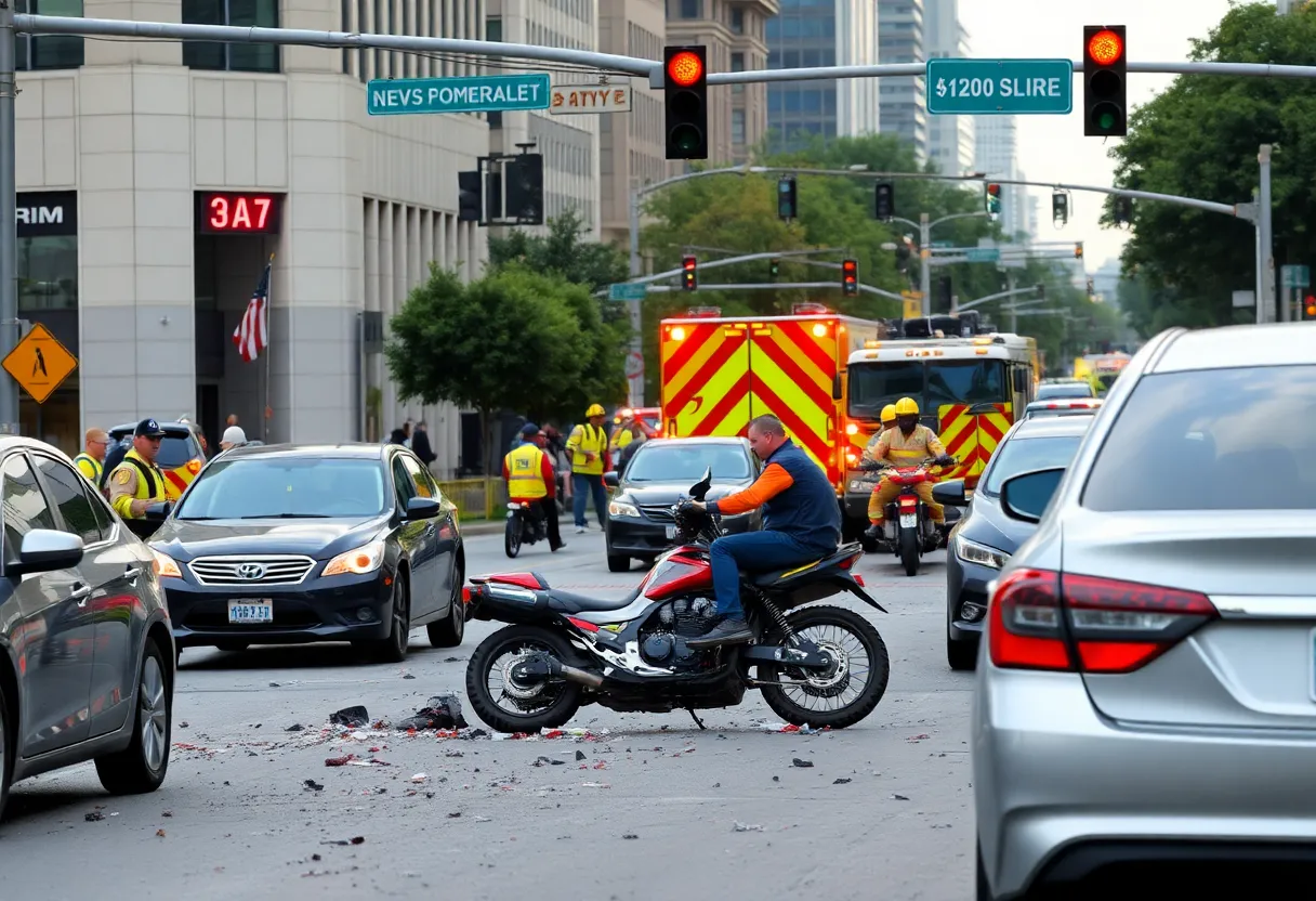 Emergency response teams at a motorcycle crash site in downtown Louisville.