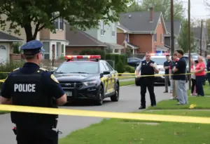Police officers at a shooting scene in New Albany