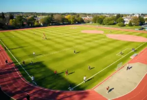 Children playing on new athletic fields in West Louisville