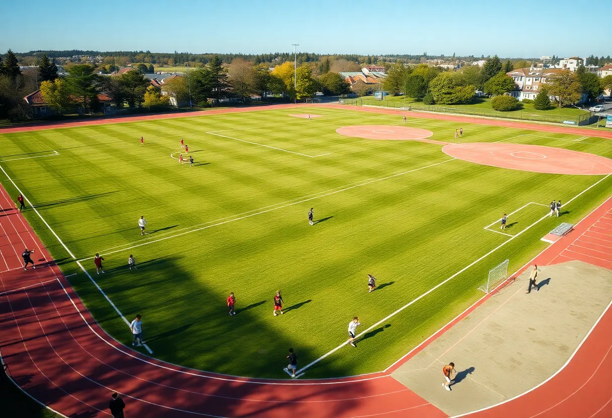 Children playing on new athletic fields in West Louisville