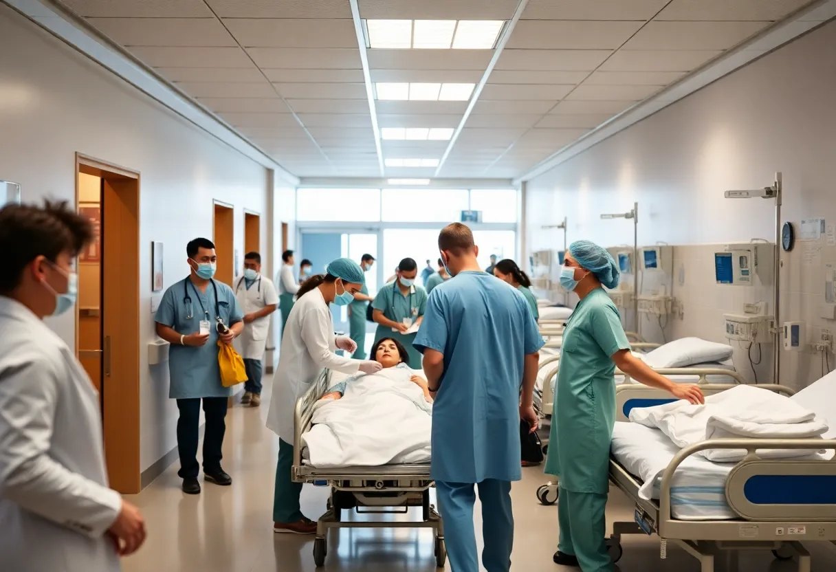 Healthcare professionals caring for patients in a hospital